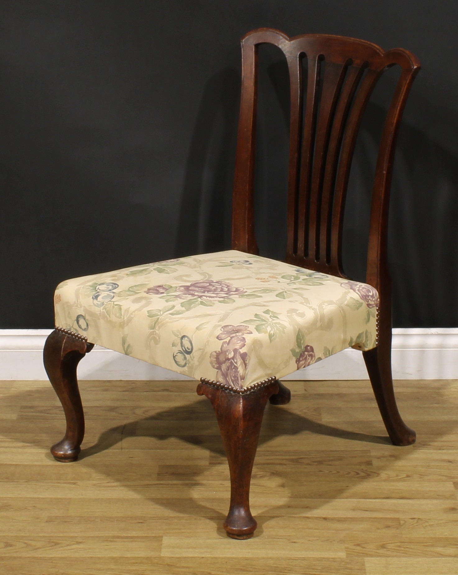 A George II mahogany provincial Chippendale chair, of low proportions, stuffed-over seat, cabriole - Image 3 of 4