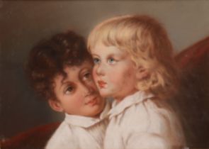 Continental School (early 20th century) Siblings, pastel, 27cm x 38cm