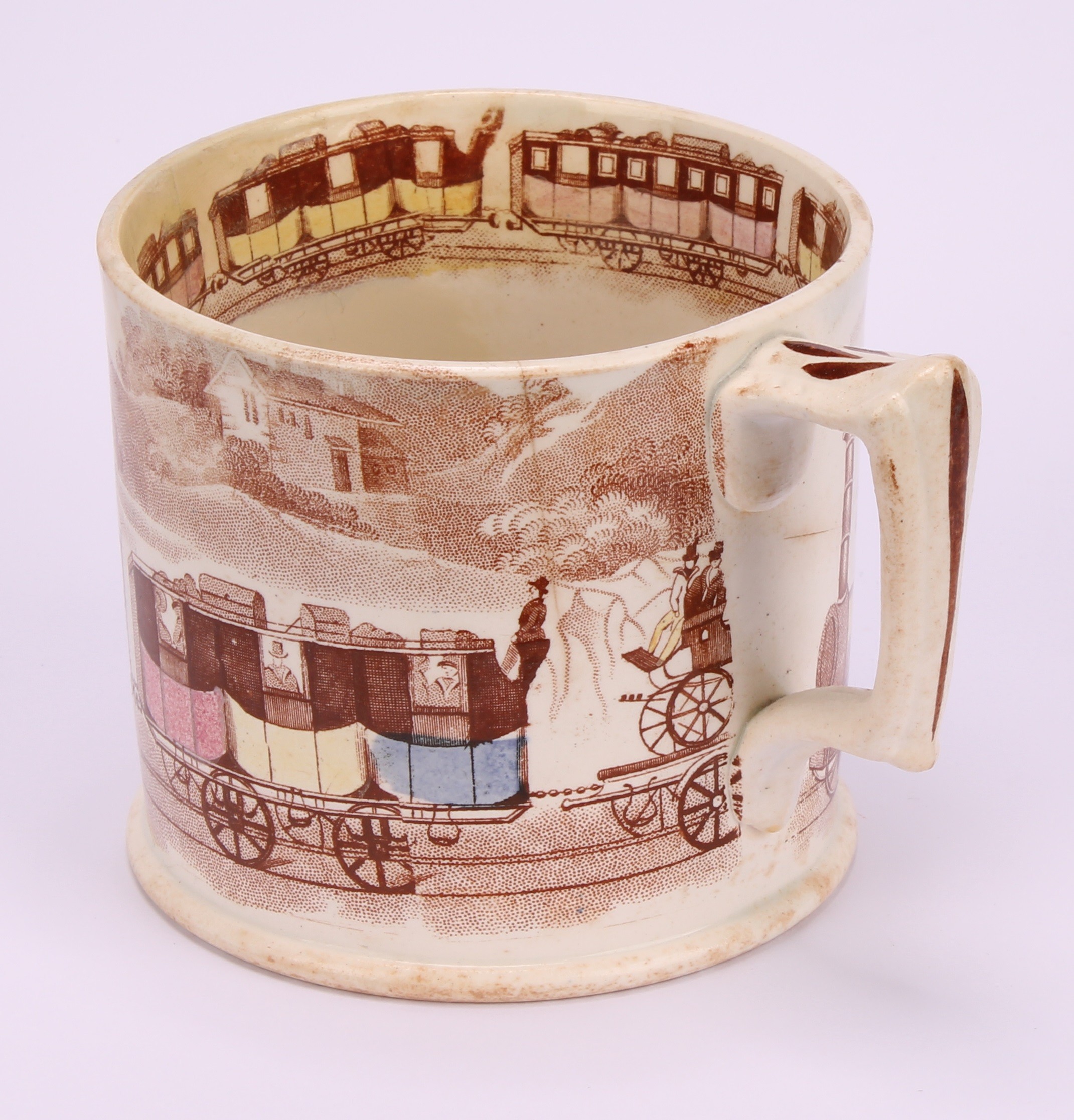 Railway Interest - steam locomotives, a 19th century Staffordshire pearlware mug, printed in sepia - Image 10 of 10