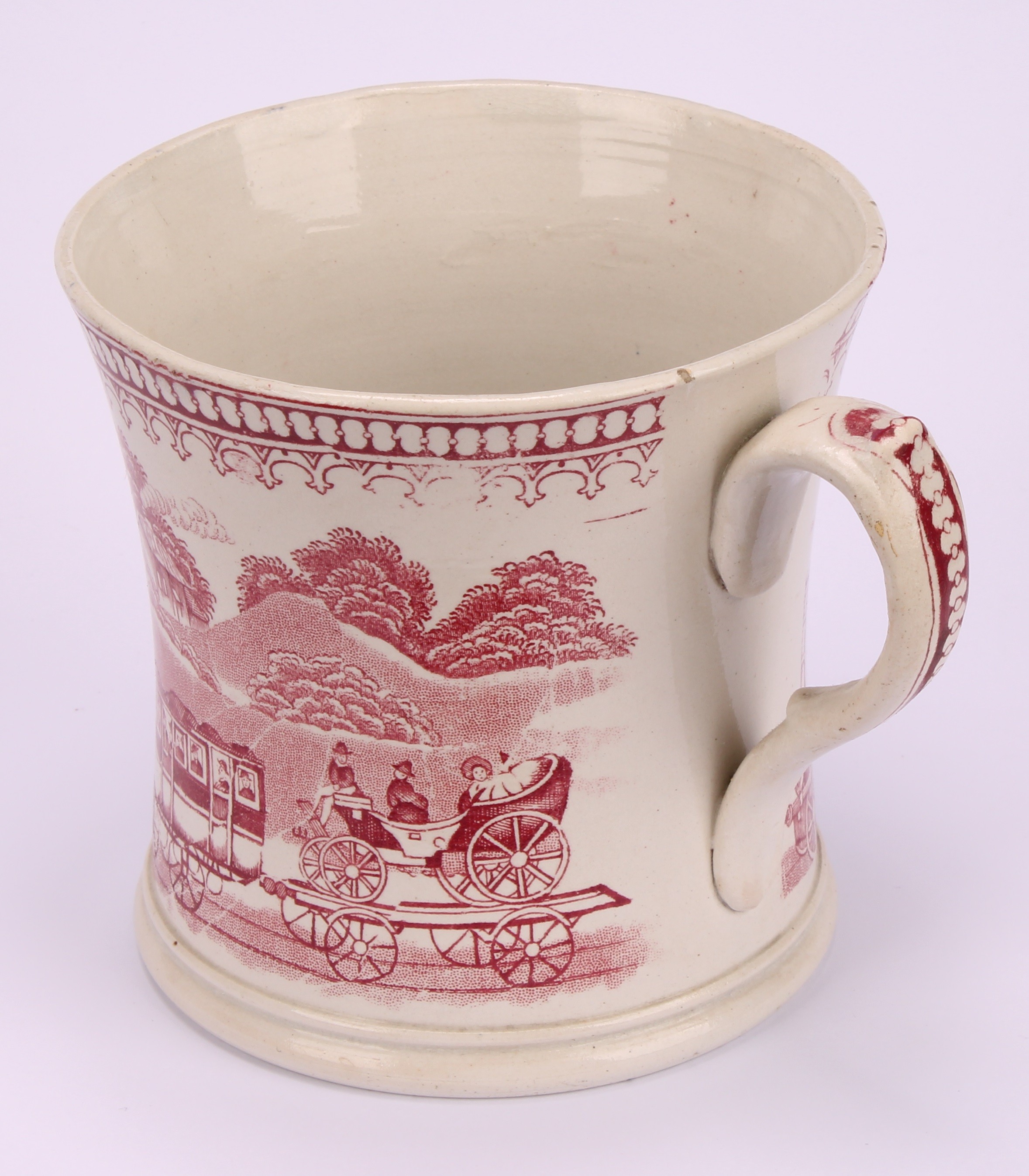 Railway Interest - steam locomotives, a 19th century Staffordshire pearlware mug, printed in sepia - Bild 6 aus 8