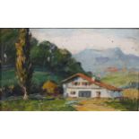 French School (early 20th century) Le Pays Basque a Ascain oil on panel, 12cm x 19.5cm
