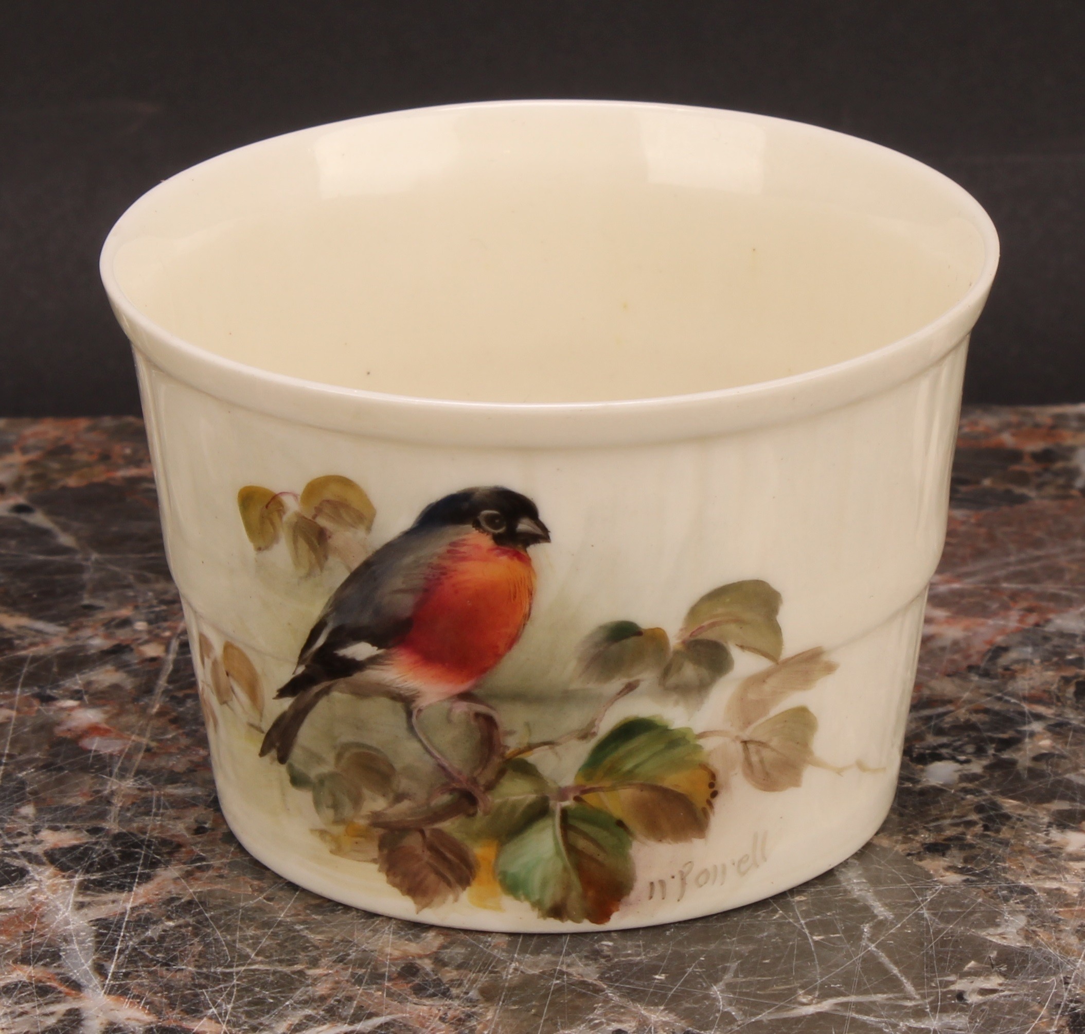A Royal Worcester barrel shaped jug, painted by W. Powell, signed, with a Goldfinch, 7cm high, - Image 10 of 13