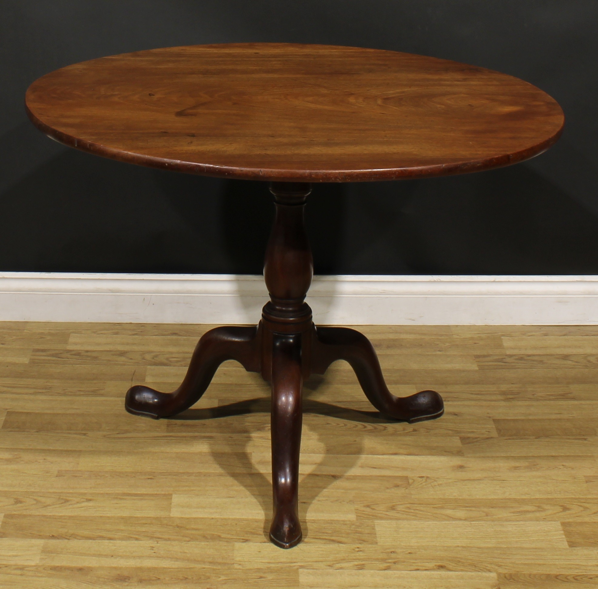 A George III mahogany birdcage tripod supper table, one-piece circular tilting top, baluster column, - Image 2 of 4