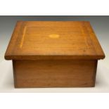 A mahogany inlaid fall front box, with central marquetry batwing cartouche, outlined with boxwood