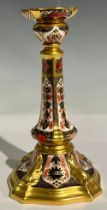 A Royal Crown Derby 1128 Old Imari pattern Castleton candlestick, 18cm high, first quality