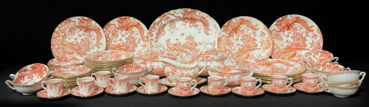 A Royal Crown Derby Red Aves pattern dinner service for ten, comprising tureens and covers, sauce