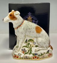 A Royal Crown Derby paperweight, Parson Jack Russell Terrier, gold stopper 12cm, printed marks and