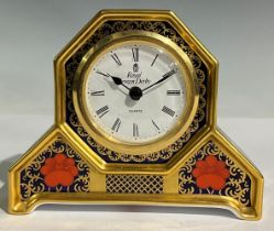 A Royal Crown Derby 1128 Old Imari pattern mantel clock, 13cm wide, first quality