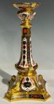 A Royal Crown Derby 1128 Old Imari pattern Castleton candlestick, 27cm high, first quality