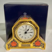 A Royal Crown Derby 1128 Old Imari pattern mantel clock, 12.5cm wide, first quality, boxed