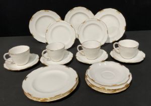 A Royal Crown Derby Regency pattern tea set comprising four breakfast cups, five saucers, six tea