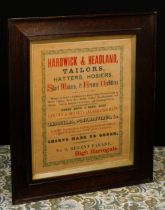 Advertising - a framed advertising print, 'HARDWICK & HEADLAND, TAILORS, HATTERS, HOSIERS, SHIRT