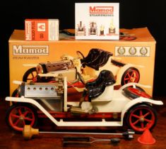 A Mamod SA1 live steam two-seater roadster, cream body, black plastic faux upholstered seating,