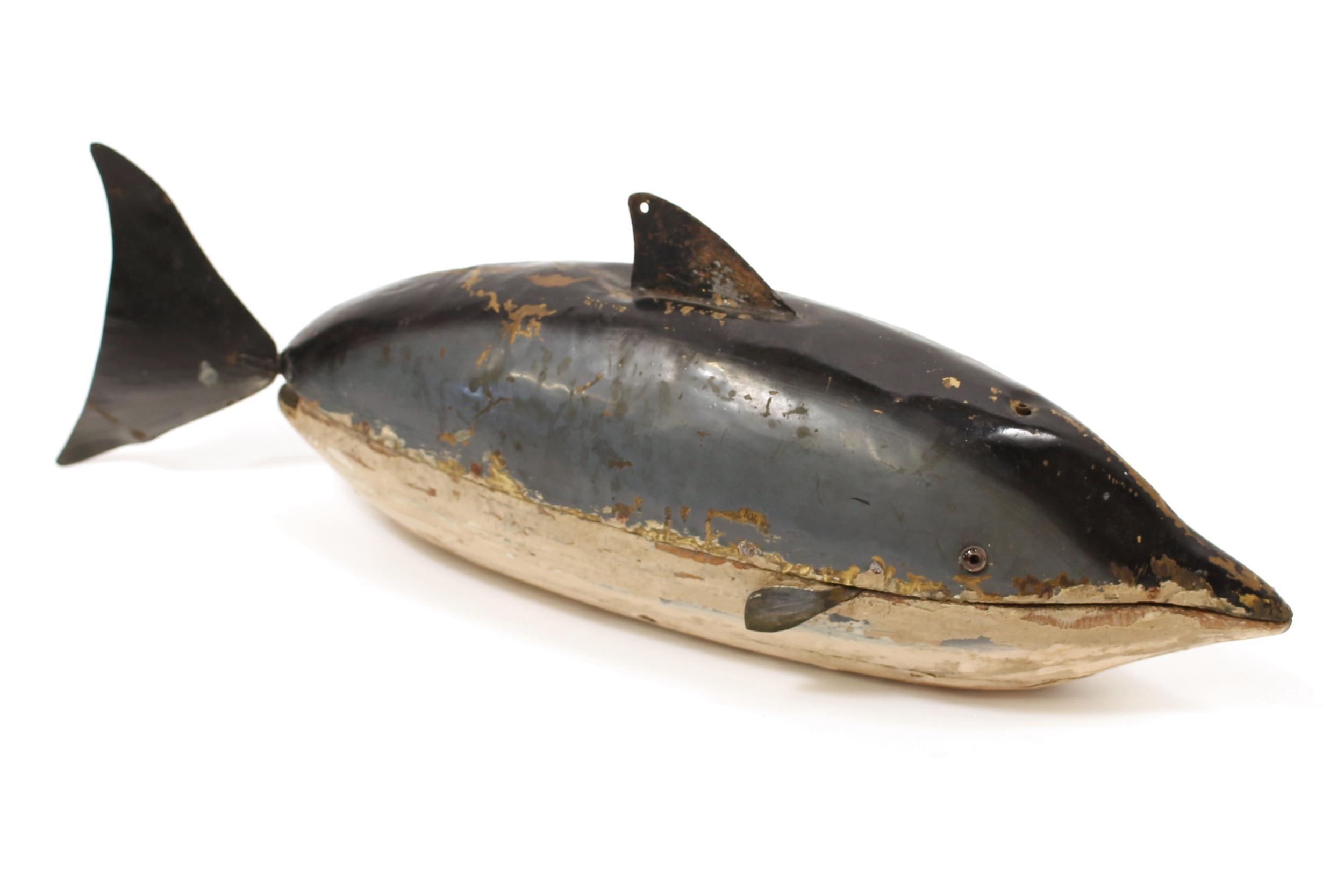 Folk Art & Automata - a rare early 20th century swimming automaton toy, in the form of a Porpoise, - Image 3 of 6