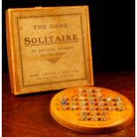 Parlour Games - a John Jaques & Son Ltd. circular solitaire board, comprising thirty three glass