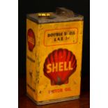 Motoring Interest - a 1930's/1940's rounded rectangular shaped Shell Motor Oil can, 'DOUBLE SHELL,