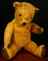 A 1950's Pedigree golden mohair jointed teddy bear, amber and black plastic eyes, remnants of