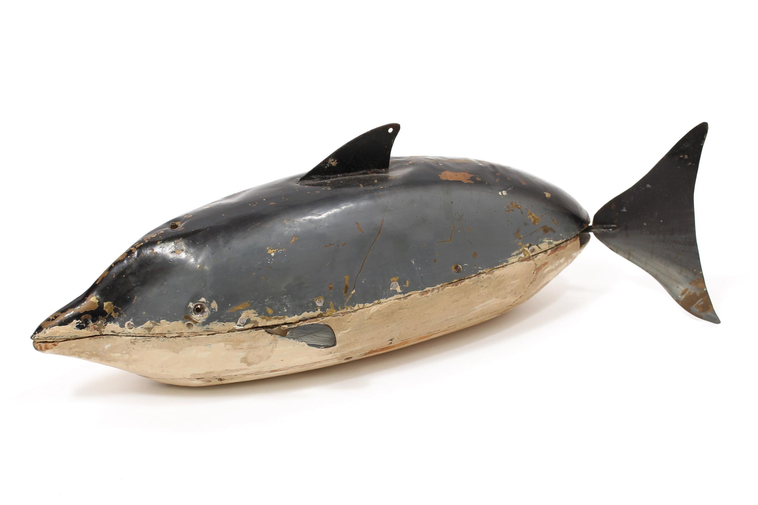 Folk Art & Automata - a rare early 20th century swimming automaton toy, in the form of a Porpoise, - Image 2 of 6