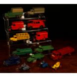 A collection of unboxed Dinky Toys diecast models, comprising 25a wagon, green body, black 3rd