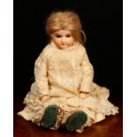 An Armand & Marseille (Germany) bisque shoulder head and partially kid leather bodied doll, the