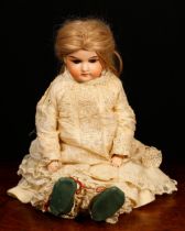 An Armand & Marseille (Germany) bisque shoulder head and partially kid leather bodied doll, the