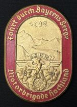 WW2 Third Reich NSKK Motorbrigade Hochland "Fahrt Durch Bayernes Berge 1937" Plaque. Red border with