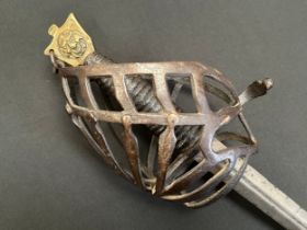 18th Century Italian Schiavona Half Basket-Hilt Sword with double edged blade with short fuller