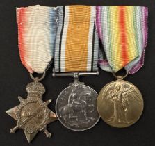 WW1 British 1914-15 Star, War Medal and Victory Medal to M7738 FH Eggbeer, Blk.Mte, Royal Navy.