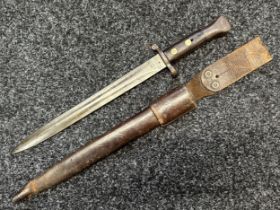 Boer War British Lee Metford Bayonet with double edged blade 294mm in length, dated 4/97. Wooden