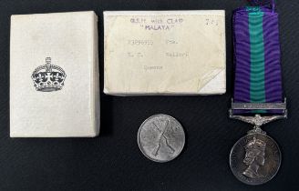 ERII General Service Medal with Malaya Clasp to 23296955 Pte RE Weller, The Queens Regiment complete