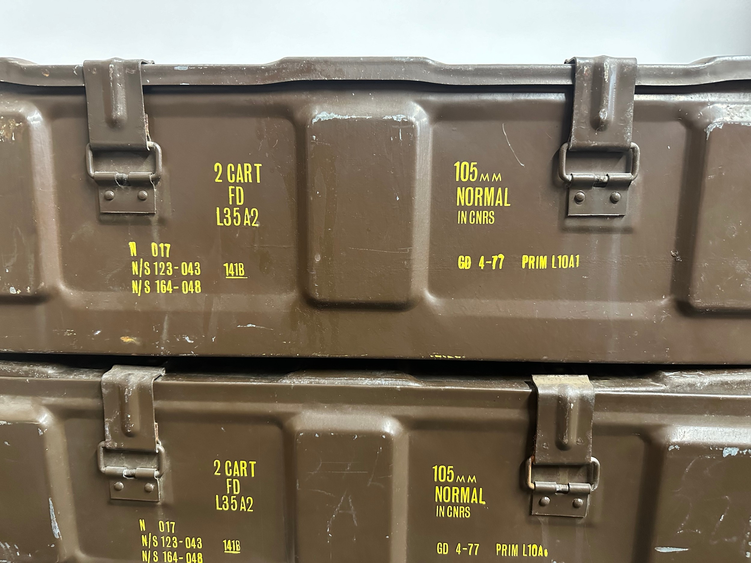 Four British Army Ammo boxes for 105mm L35A2 Rounds. Empty. (4) - Image 2 of 6