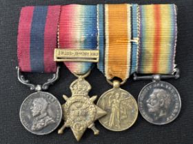 WW1 British Miniature Medal Group comprising of Distinguished Conduct Medal, 1914 Star with Clasp,