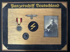 WW2 Third Reich Kriegsmarine Panzerschiff Deutschland Spanish Civil War Award group mounted on a