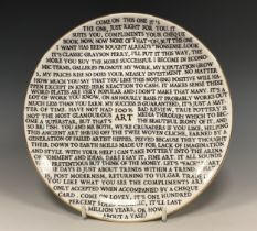 Grayson Perry RA (b.1960) '100% Art Plate', 2020, fine china plate, produced for The Sainsbury