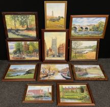 Betty Warner, a collection of oil paintings - Queen Street, Derby, Crich Tower, Swarkestone