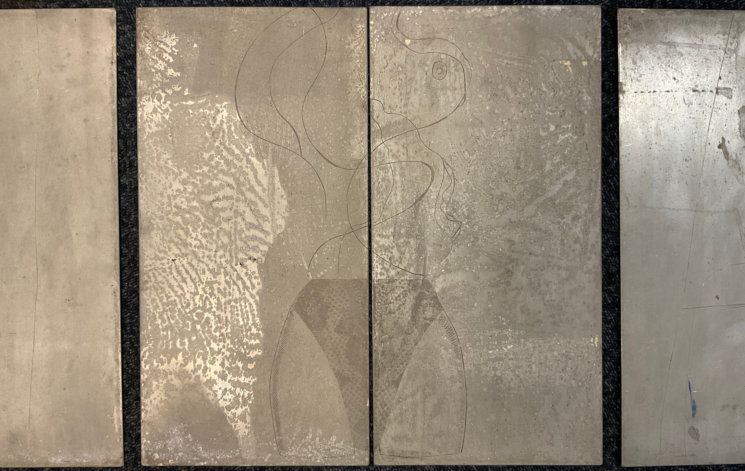 Anthony Currell, British b.1942, three paired / diptych dry point etched printing plates, abstract - Image 2 of 5