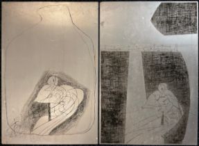 Anthony Currell, British b.1942, two dry point etched metal printing plates, ‘Abstract figures,