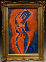 Samson (Modern British school), ‘Nude in Red and Blue’, signed, oil on board, 48cm x 31.5cm.