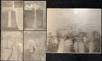 Anthony Currell, British b.1942, six drypoint etched metal printing plates ‘Abstract Landscapes’,