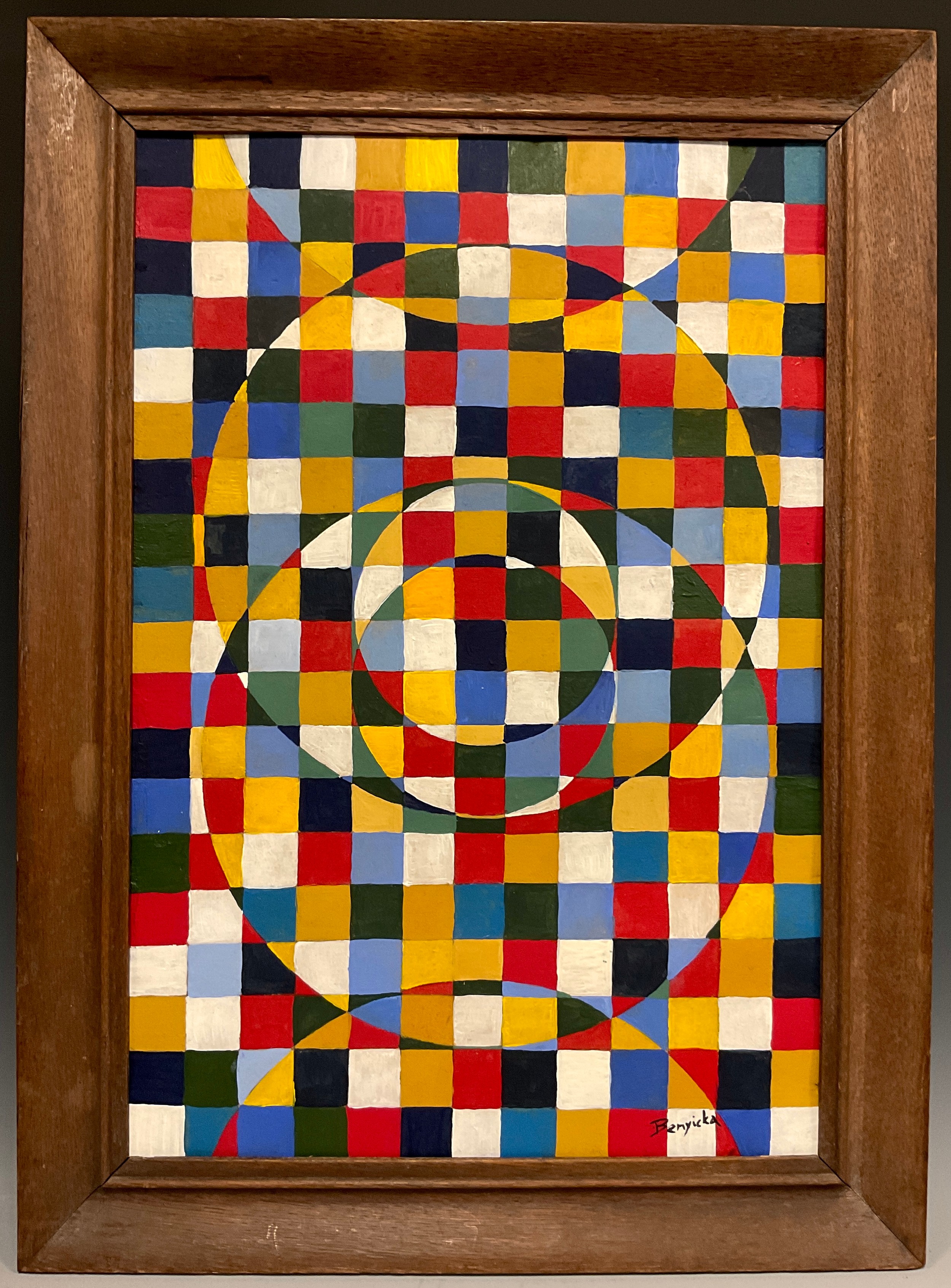 Benyicky (Hungarian Modern School), ‘Homage to Neo-plasticism, signed, oil on board, 55.5cm x 38cm.