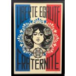 Shepard Fairey (American, bn. 1970), by and after, ‘Liberty, Egalite, Fraternite’, signed in pencil