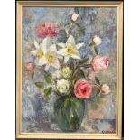 Winifred Gaussen (1903-2002), Expressionist study, Flowers in a Glass Vase, signed, oil on board,