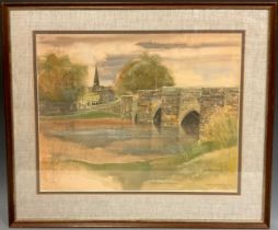 Pollyanna Pickering, (British, 1942-2018) Bakewell Bridge signed, titled, gouache and watercolour,