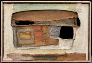 George Anthony Butler, Homage to Alberto Burri, signed, dated 1961, cut and layered oil on canvas