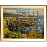 Fred Yates, Quayside Boats, Cornwall, signed, dated 1971, oil on board, 44cm x 59.5cm.