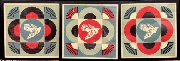 Shepard Fairey, (American, bn. 1970), by and after, ‘Geometric Dove’, a trio, each signed in pencil