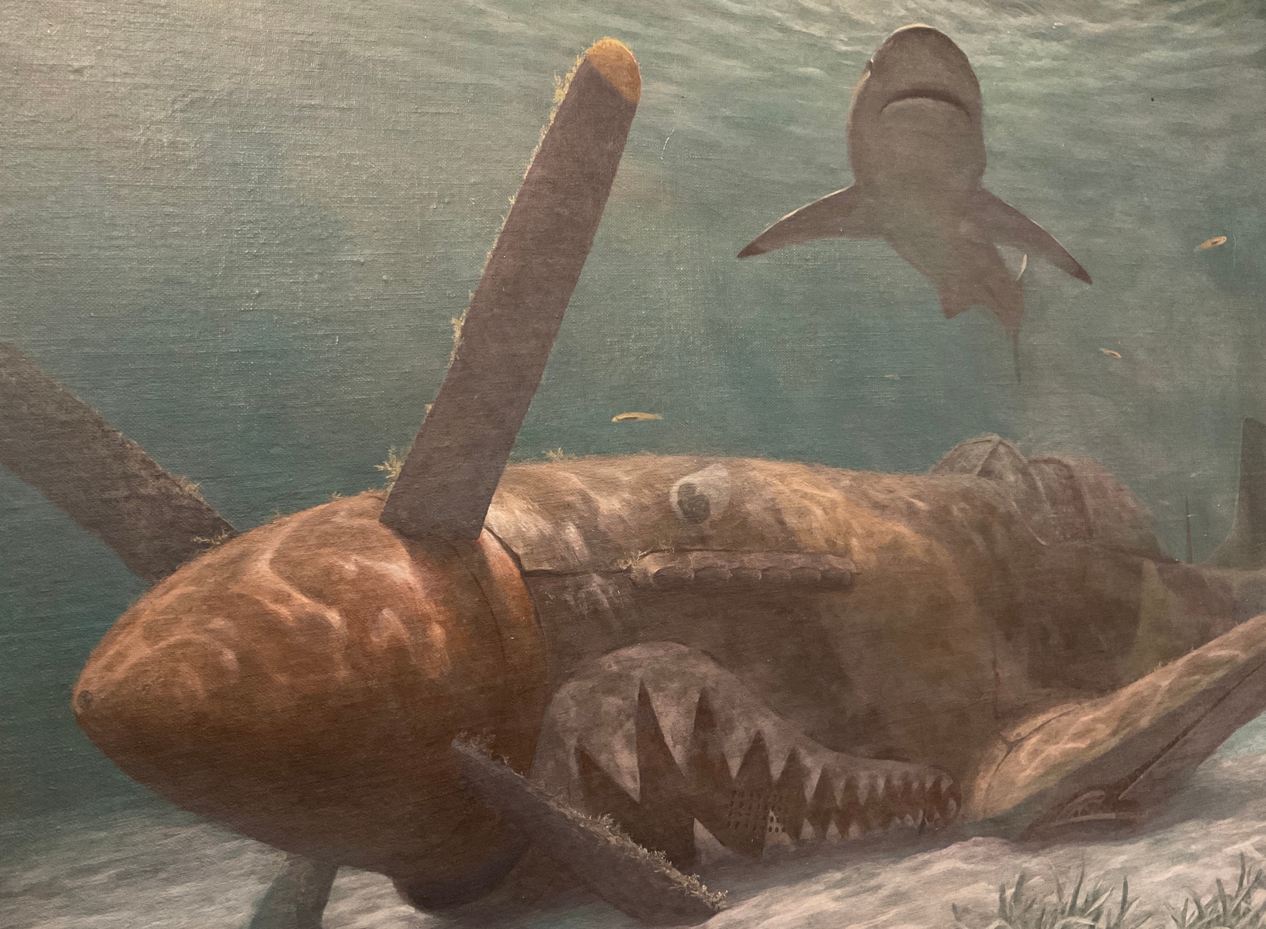 Randall Scott (American, 20th century), ‘The Sand Sharks’ or ‘Predators’, signed, oil on board, 79. - Image 4 of 5