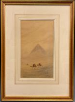 Victorian School, Travels in Egypt, Camel riders near Giza, signed, watercolour, 29cm x 17cm.