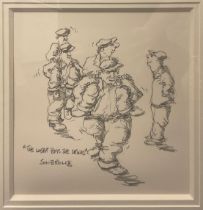 George Somerville, ‘The Loser Buys the Drinks’, signed, pencil sketch, 23.5cm x 23.5cm.