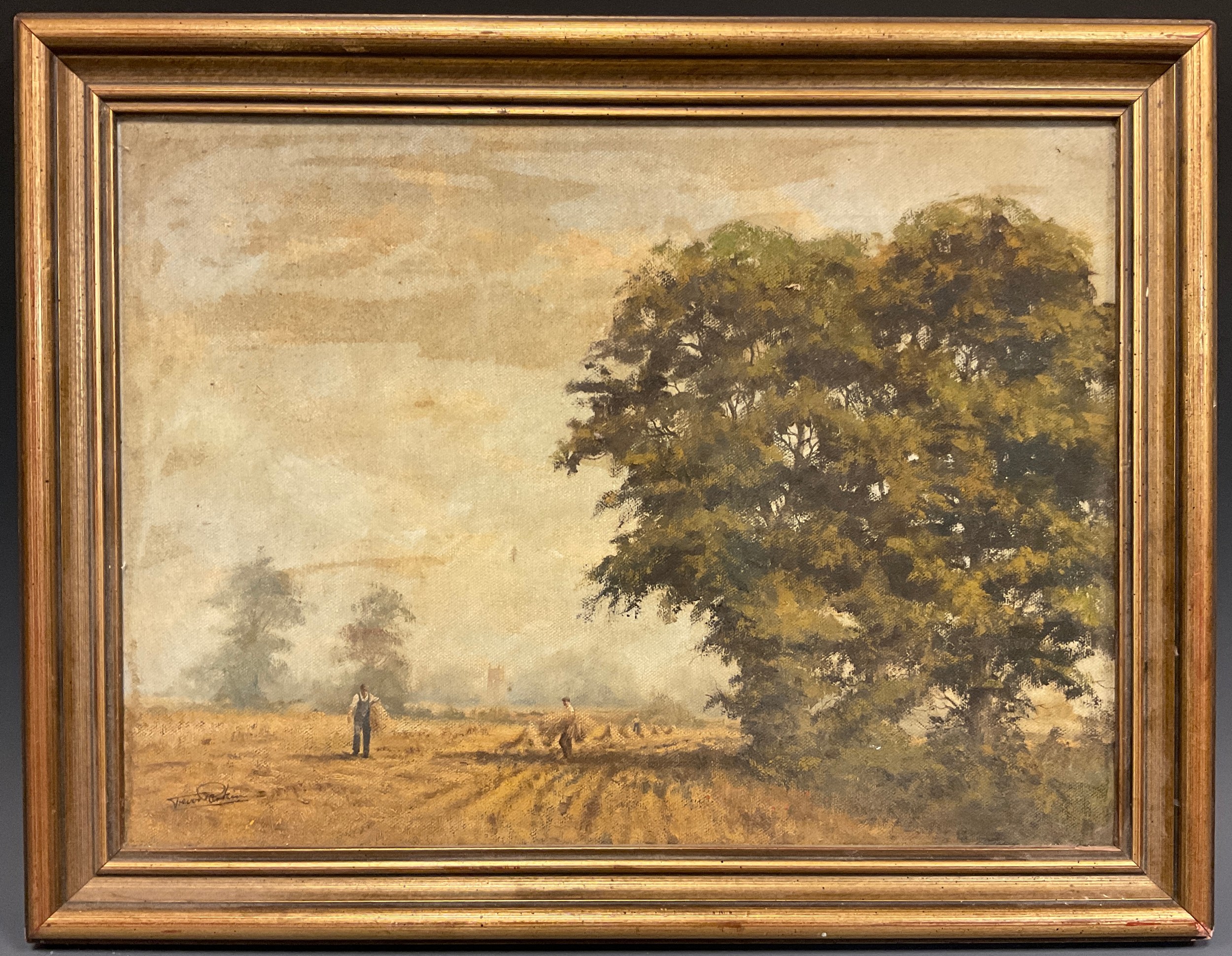 Trevor Parkin, Irish, Bn 1935, Harvest Time, signed oil on canvas, 29cm x 39cm